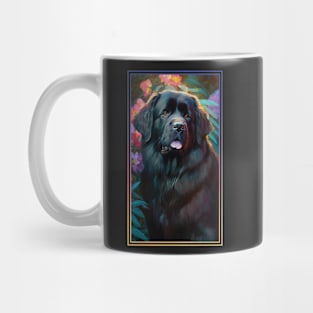 Newfoundland Dog Vibrant Tropical Flower Tall Digital Oil Painting Portrait Mug